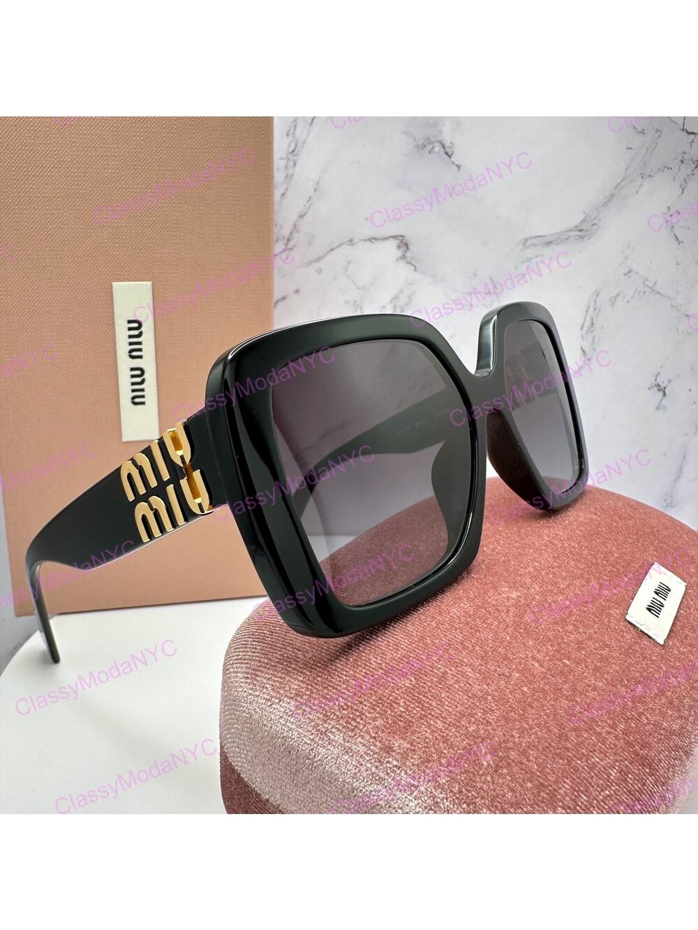 New MIU MIU Sunglasses Black Square Gold Full Rim 56mm MIU MIU
